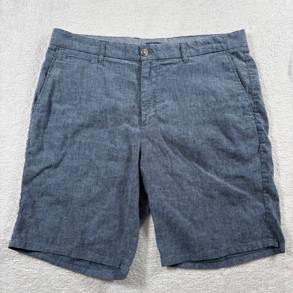 Johnnie-O Mens Blue Linen Blend Chambray Shorts Size 36 JMSH1490 Stretch